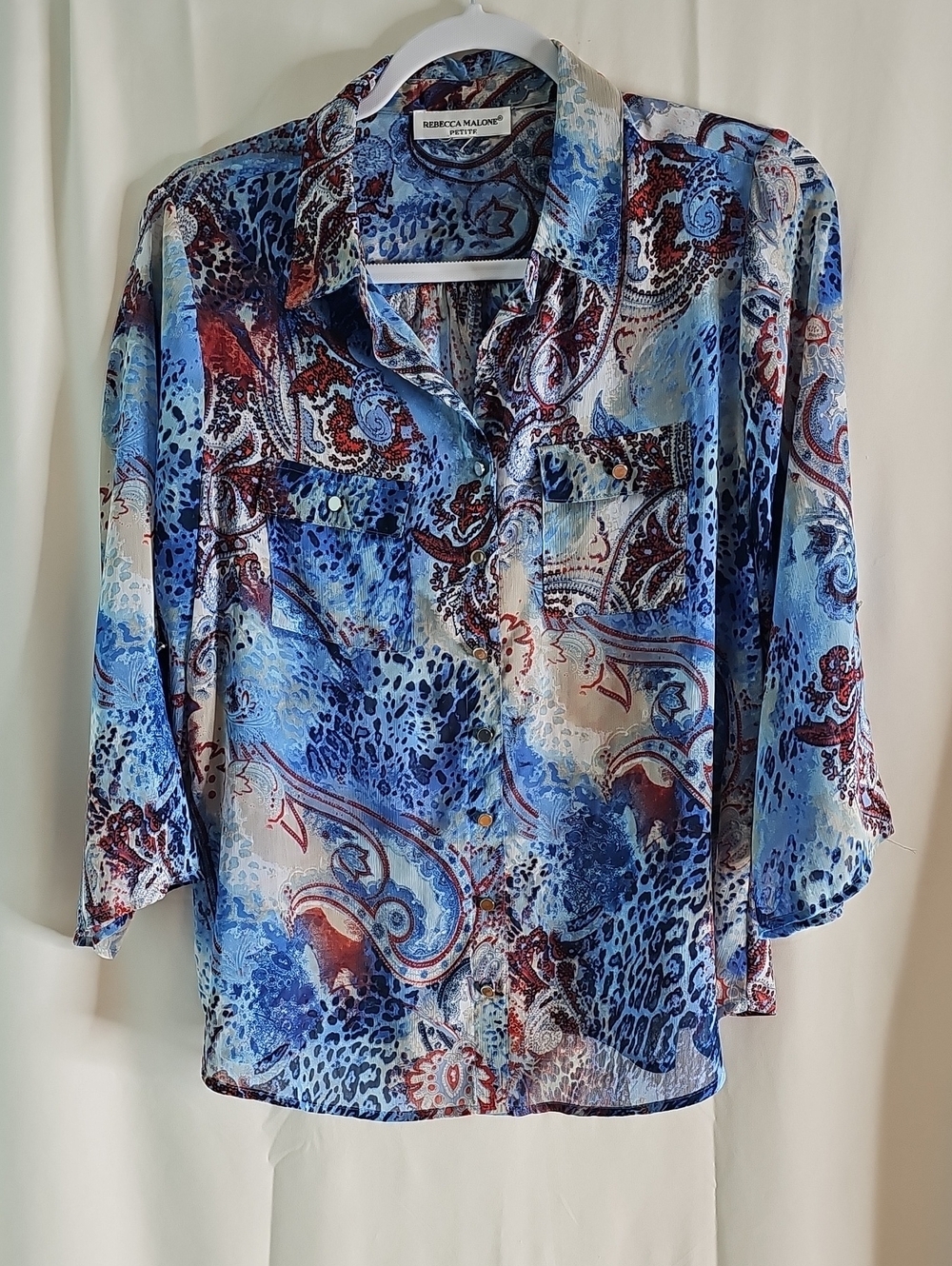 Rebecca Malone Blue & Red Paisley Button-Down Blouse